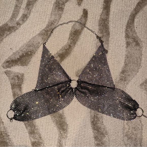 Rhinestone Mesh Rave Halter Top - Picture 1 of 3